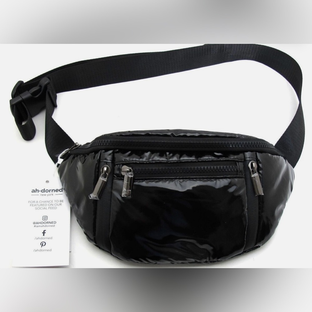 Ah.Dorned Bags | Nwt Ahdorned Black Shiny Puffy Liquid Nylon waist bag